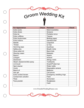 Wedding Emergency Kit Checklist minimalist Printable Wedding Day